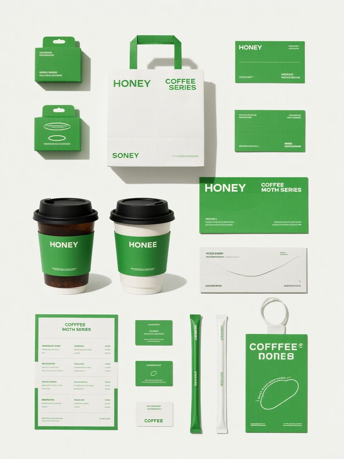 《绿白简约，HONEY 咖啡印象》品牌设计