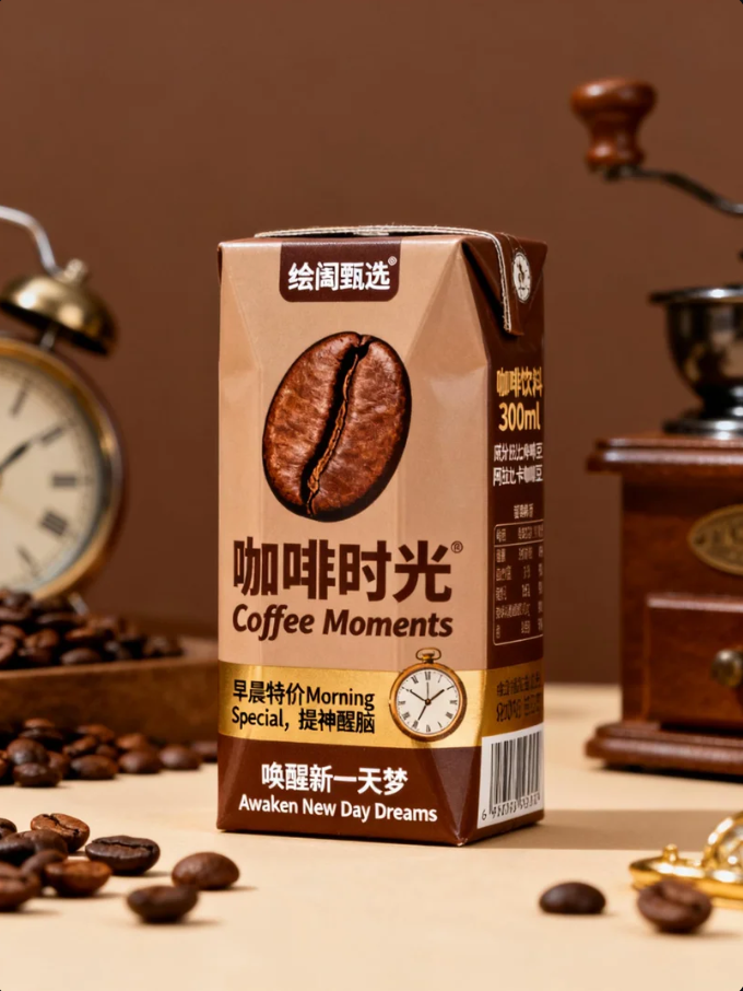 《暖棕时光里的晨间唤醒：“咖啡时光”包装的生活场景表达》
