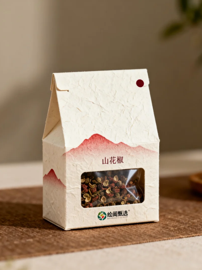 《素纸山影里的烟火调味：山花椒包装的原生厨房美学》