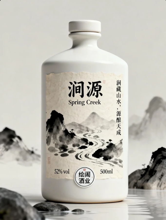 《水墨烟岚里的酒体诗性：“涧源”白酒包装的东方意境表达》
