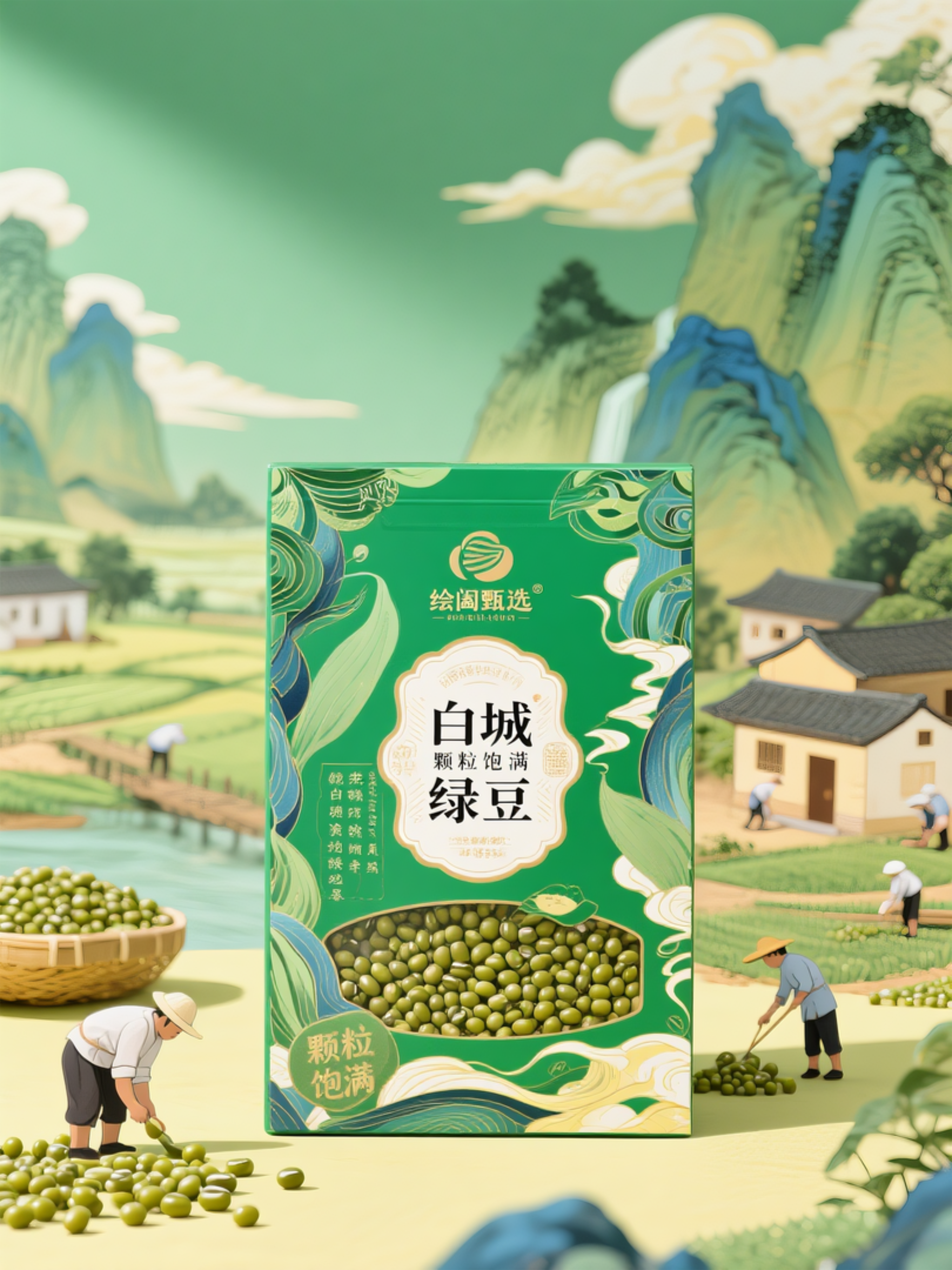 《青绿织纹里的农耕诗意：白城绿豆礼盒包装的设计美学解码》