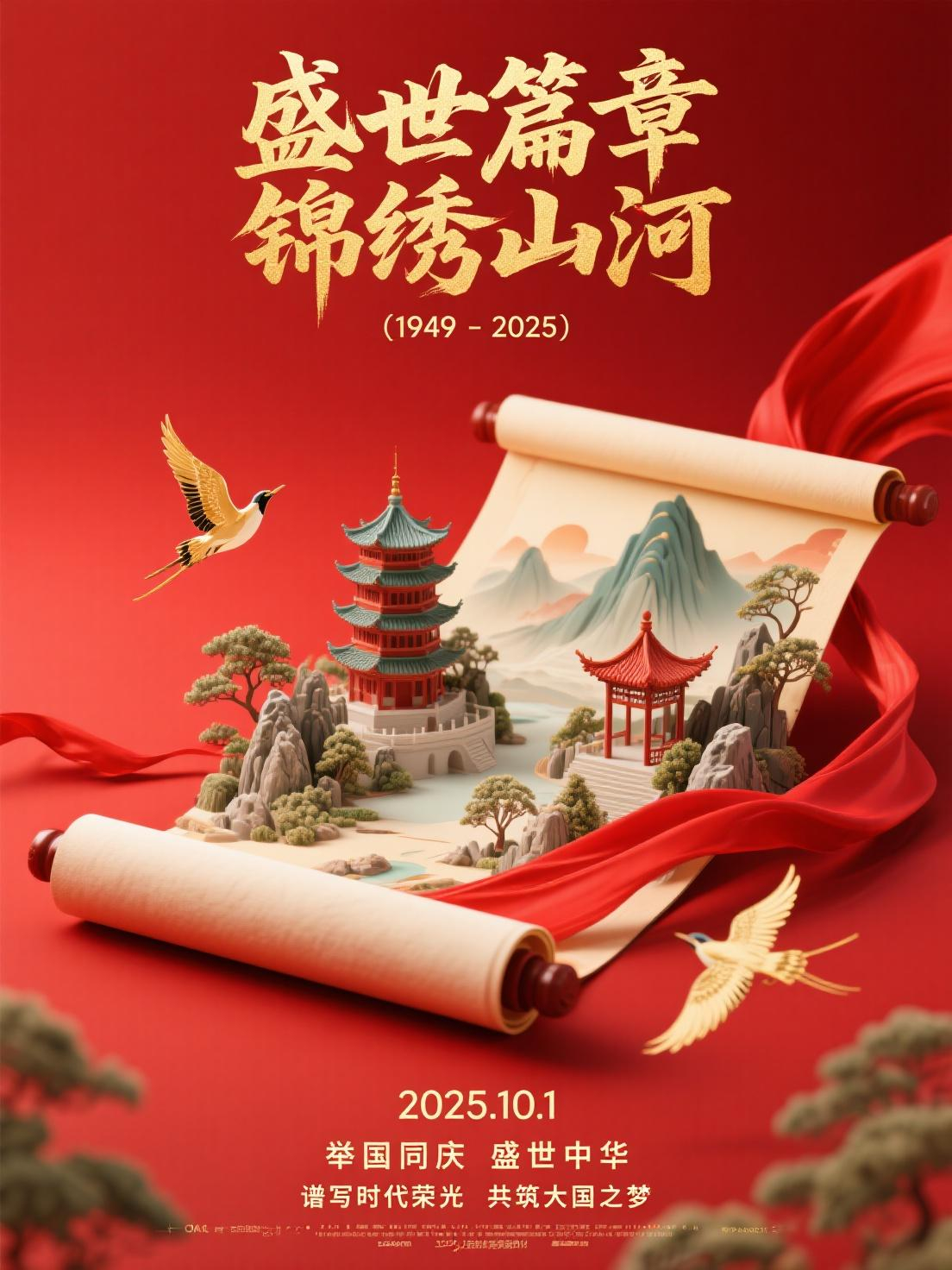 立体微缩景观国庆海报-平面设计解析